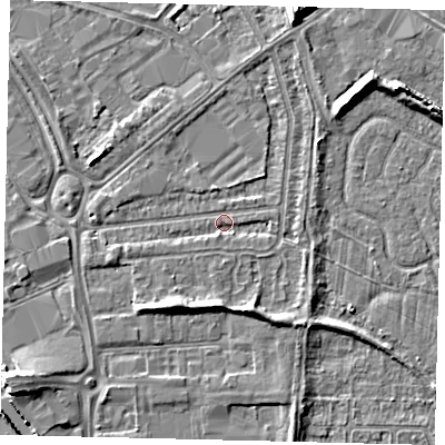 Shaded relief map of the ground around HU70DU, computed from Environment Agency LiDAR. The ground here sits at about 2 m above sea level and falls 8 m across the surrounding 800 m. Surface water reaching this point runs off ground lying to the south-south-west, 4.1 m higher.