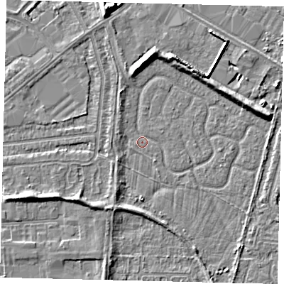 Shaded relief map of the ground around HU70EB, computed from Environment Agency LiDAR. The ground here sits at about 2 m above sea level and falls 9 m across the surrounding 800 m. Surface water reaching this point runs off ground lying to the west-north-west, 1.5 m higher.