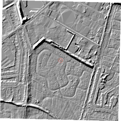 Shaded relief map of the ground around HU70ED, computed from Environment Agency LiDAR. The ground here sits at about 2 m above sea level and falls 9 m across the surrounding 800 m. Surface water reaching this point runs off ground lying to the north-north-west, 4.5 m higher.