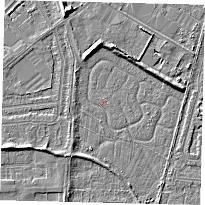 Shaded relief map of the ground around HU70EE, computed from Environment Agency LiDAR. The ground here sits at about 2 m above sea level and falls 9 m across the surrounding 800 m. Surface water reaching this point runs off ground lying to the west, 1.5 m higher.