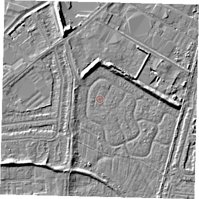 Shaded relief map of the ground around HU70EF, computed from Environment Agency LiDAR. The ground here sits at about 2 m above sea level and falls 9 m across the surrounding 800 m. Surface water reaching this point runs off ground lying to the west-north-west, 2.2 m higher.