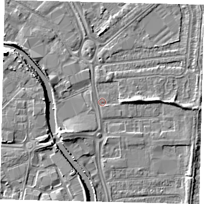 Shaded relief map of the ground around HU70EG, computed from Environment Agency LiDAR. The ground here sits at about 3 m above sea level and falls 10 m across the surrounding 800 m. Surface water reaching this point runs off ground lying to the south-west, 4.3 m higher.
