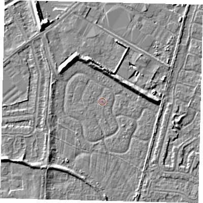 Shaded relief map of the ground around HU70EH, computed from Environment Agency LiDAR. The ground here sits at about 2 m above sea level and falls 9 m across the surrounding 800 m. Surface water reaching this point runs off ground lying to the west-north-west, 2.2 m higher.