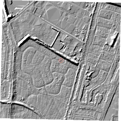 Shaded relief map of the ground around HU70EJ, computed from Environment Agency LiDAR. The ground here sits at about 2 m above sea level and falls 9 m across the surrounding 800 m. Surface water reaching this point runs off ground lying to the east-north-east, 3.8 m higher.
