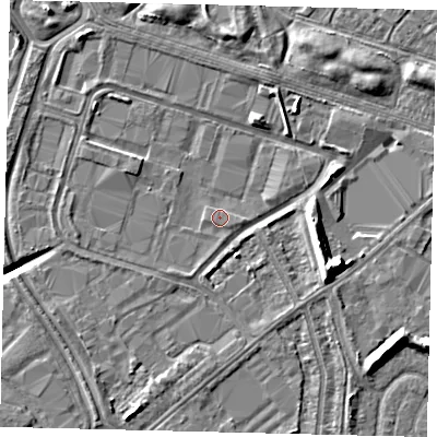 Shaded relief map of the ground around HU70WD, computed from Environment Agency LiDAR. The ground here sits at about 2 m above sea level and falls 11 m across the surrounding 800 m. Surface water reaching this point runs off ground lying to the east-south-east, 8.3 m higher.