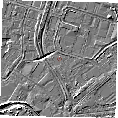 Shaded relief map of the ground around HU70XX, computed from Environment Agency LiDAR. The ground here sits at about 2 m above sea level and falls 13 m across the surrounding 800 m. Surface water reaching this point runs off ground lying to the south-south-east, 3.0 m higher.