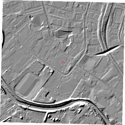 Shaded relief map of the ground around HU70XY, computed from Environment Agency LiDAR. The ground here sits at about 2 m above sea level and falls 13 m across the surrounding 800 m. Surface water reaching this point runs off ground lying to the south-east, 0.9 m higher.