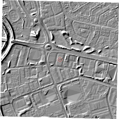 Shaded relief map of the ground around HU70YD, computed from Environment Agency LiDAR. The ground here sits at about 2 m above sea level and falls 5 m across the surrounding 800 m. Surface water reaching this point runs off ground lying to the north-west, 0.6 m higher.