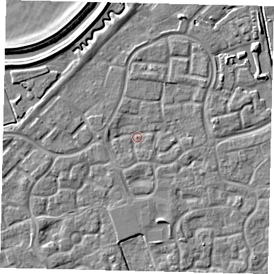 Shaded relief map of the ground around HU73AA, computed from Environment Agency LiDAR. The ground here sits at about 1 m above sea level and falls 5 m across the surrounding 800 m. Surface water reaching this point runs off ground lying to the north-east, 1.9 m higher.