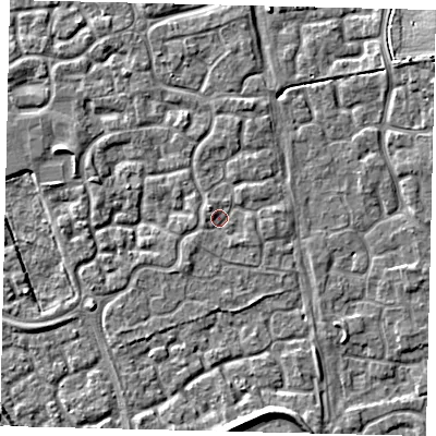 Shaded relief map of the ground around HU73AH, computed from Environment Agency LiDAR. The ground here sits at about 2 m above sea level and falls 6 m across the surrounding 800 m. Surface water reaching this point runs off ground lying to the north-west, 1.2 m higher.