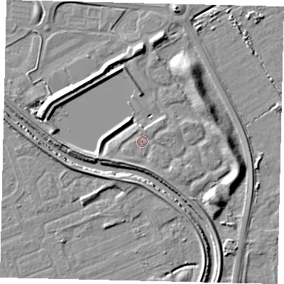Shaded relief map of the ground around HU73BA, computed from Environment Agency LiDAR. The ground here sits at about 3 m above sea level and falls 9 m across the surrounding 800 m. Surface water reaching this point runs off ground lying to the south-west, 2.1 m higher.