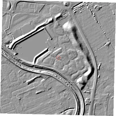 Shaded relief map of the ground around HU73BN, computed from Environment Agency LiDAR. The ground here sits at about 3 m above sea level and falls 9 m across the surrounding 800 m. Surface water reaching this point runs off ground lying to the west-south-west, 2.1 m higher.