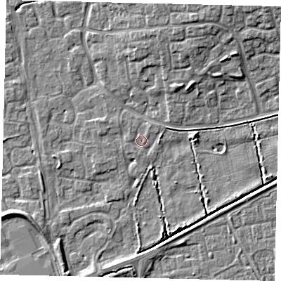 Shaded relief map of the ground around HU73DG, computed from Environment Agency LiDAR. The ground here sits at about 2 m above sea level and falls 8 m across the surrounding 800 m. Surface water reaching this point runs off ground lying to the north-north-east, 5.7 m higher.