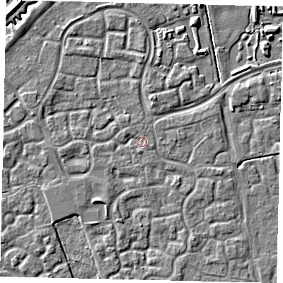 Shaded relief map of the ground around HU73DH, computed from Environment Agency LiDAR. The ground here sits at about 2 m above sea level and falls 5 m across the surrounding 800 m. Surface water reaching this point runs off ground lying to the south-south-west, 1.1 m higher.