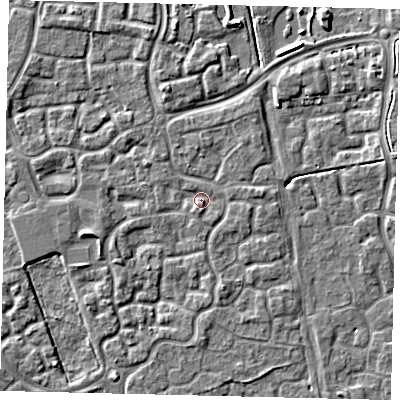 Shaded relief map of the ground around HU73DL, computed from Environment Agency LiDAR. The ground here sits at about 2 m above sea level and falls 5 m across the surrounding 800 m. Surface water reaching this point runs off ground lying to the north-north-east, 1.3 m higher.