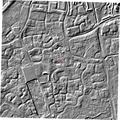 Shaded relief map of the ground around HU73DP, computed from Environment Agency LiDAR. The ground here sits at about 2 m above sea level and falls 5 m across the surrounding 800 m. Surface water reaching this point runs off ground lying to the south-west, 1.3 m higher.