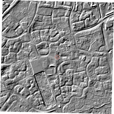 Shaded relief map of the ground around HU73DQ, computed from Environment Agency LiDAR. The ground here sits at about 2 m above sea level and falls 5 m across the surrounding 800 m. Surface water reaching this point runs off ground lying to the south-south-west, 1.3 m higher.