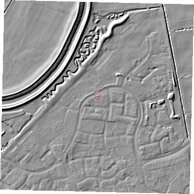 Shaded relief map of the ground around HU73DS, computed from Environment Agency LiDAR. The ground here sits at about 2 m above sea level and falls 5 m across the surrounding 800 m. Surface water reaching this point runs off ground lying to the west, 0.9 m higher.