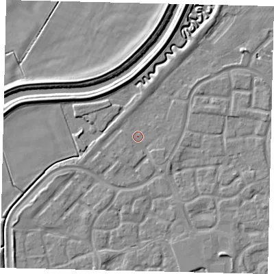 Shaded relief map of the ground around HU73FA, computed from Environment Agency LiDAR. The ground here sits at about 2 m above sea level and falls 5 m across the surrounding 800 m. Surface water reaching this point runs off ground lying to the west-south-west, 1.6 m higher.