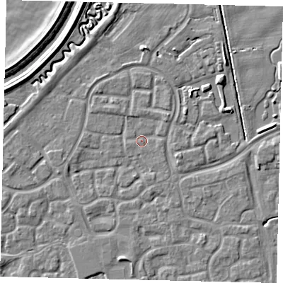 Shaded relief map of the ground around HU73FG, computed from Environment Agency LiDAR. The ground here sits at about 2 m above sea level and falls 5 m across the surrounding 800 m. Surface water reaching this point runs off ground lying to the east-south-east, 1.9 m higher.