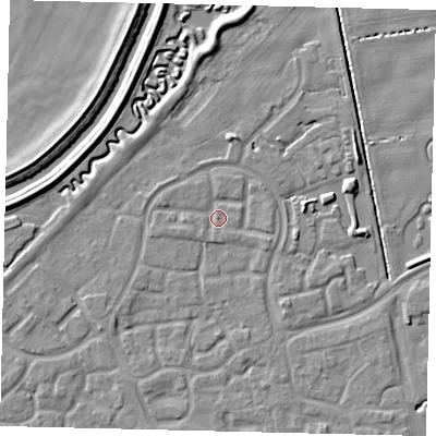 Shaded relief map of the ground around HU73FH, computed from Environment Agency LiDAR. The ground here sits at about 2 m above sea level and falls 5 m across the surrounding 800 m. Surface water reaching this point runs off ground lying to the east-south-east, 1.5 m higher.