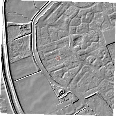 Shaded relief map of the ground around HU73FX, computed from Environment Agency LiDAR. The ground here sits at about 1 m above sea level and falls 5 m across the surrounding 800 m. Surface water reaching this point runs off ground lying to the north-west, 2.6 m higher.
