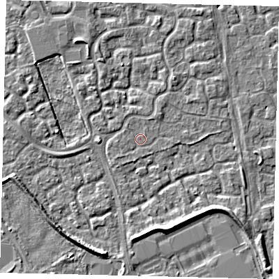 Shaded relief map of the ground around HU73GP, computed from Environment Agency LiDAR. The ground here sits at about 2 m above sea level and falls 4 m across the surrounding 800 m. Surface water reaching this point runs off ground lying to the north-east, 1.0 m higher.