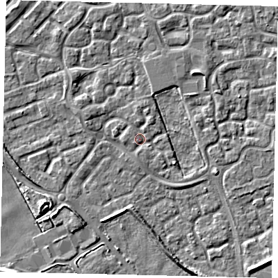 Shaded relief map of the ground around HU73GS, computed from Environment Agency LiDAR. The ground here sits at about 2 m above sea level and falls 4 m across the surrounding 800 m. Surface water reaching this point runs off ground lying to the north-north-east, 1.3 m higher.