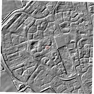 Shaded relief map of the ground around HU73GT, computed from Environment Agency LiDAR. The ground here sits at about 2 m above sea level and falls 5 m across the surrounding 800 m. Surface water reaching this point runs off ground lying to the south-west, 1.6 m higher.
