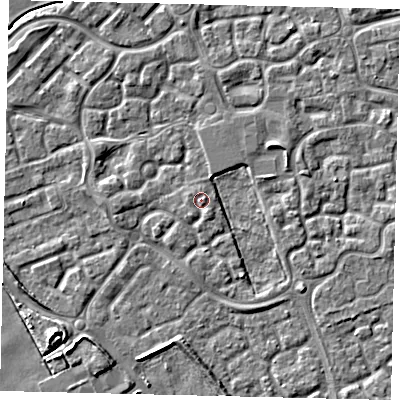 Shaded relief map of the ground around HU73GY, computed from Environment Agency LiDAR. The ground here sits at about 2 m above sea level and falls 5 m across the surrounding 800 m. Surface water reaching this point runs off ground lying to the south-south-east, 1.0 m higher.