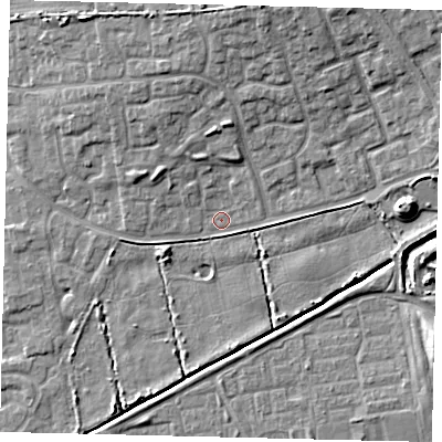Shaded relief map of the ground around HU73HA, computed from Environment Agency LiDAR. The ground here sits at about 2 m above sea level and falls 10 m across the surrounding 800 m. Surface water reaching this point runs off ground lying to the north, 8.1 m higher.