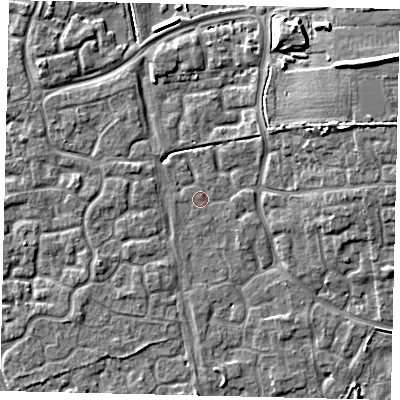 Shaded relief map of the ground around HU73HF, computed from Environment Agency LiDAR. The ground here sits at about 2 m above sea level and falls 9 m across the surrounding 800 m. Surface water reaching this point runs off ground lying to the north-east, 9.2 m higher.