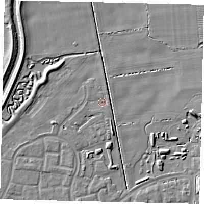 Shaded relief map of the ground around HU73JY, computed from Environment Agency LiDAR. The ground here sits at about 2 m above sea level and falls 7 m across the surrounding 800 m. Surface water reaching this point runs off ground lying to the north-east, 1.4 m higher.