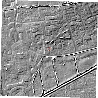 Shaded relief map of the ground around HU73LA, computed from Environment Agency LiDAR. The ground here sits at about 2 m above sea level and falls 11 m across the surrounding 800 m. Surface water reaching this point runs off ground lying to the north-north-west, 0.6 m higher.