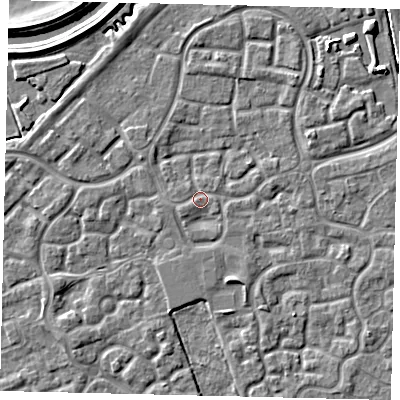 Shaded relief map of the ground around HU73LF, computed from Environment Agency LiDAR. The ground here sits at about 2 m above sea level and falls 5 m across the surrounding 800 m. Surface water reaching this point runs off ground lying to the west-south-west, 1.5 m higher.