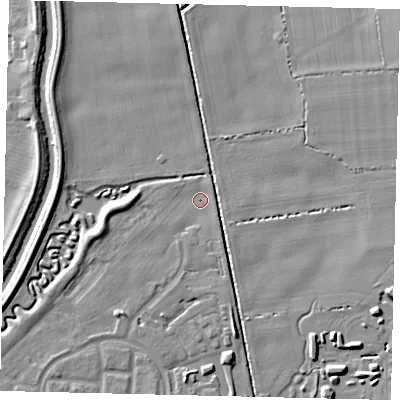Shaded relief map of the ground around HU73NU, computed from Environment Agency LiDAR. The ground here sits at about 1 m above sea level and falls 7 m across the surrounding 800 m. Surface water reaching this point runs off ground lying to the west-south-west, 3.1 m higher.