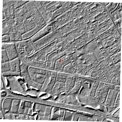 Shaded relief map of the ground around HU74AN, computed from Environment Agency LiDAR. The ground here sits at about 2 m above sea level and falls 3 m across the surrounding 800 m. Surface water reaching this point runs off ground lying to the north-east, 0.6 m higher.