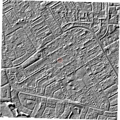 Shaded relief map of the ground around HU74AQ, computed from Environment Agency LiDAR. The ground here sits at about 2 m above sea level and falls 3 m across the surrounding 800 m. Surface water reaching this point runs off ground lying to the south-south-east, 0.6 m higher.