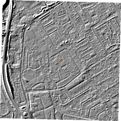 Shaded relief map of the ground around HU74AS, computed from Environment Agency LiDAR. The ground here sits at about 2 m above sea level and falls 6 m across the surrounding 800 m. The ground contributing surface water to this point lies to the west.
