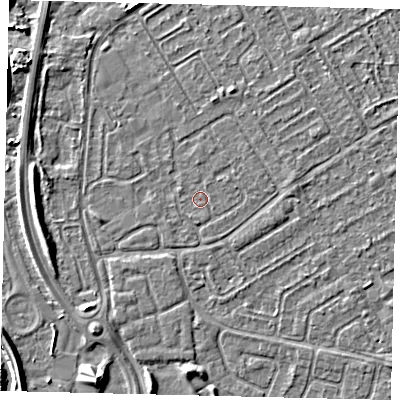 Shaded relief map of the ground around HU74AU, computed from Environment Agency LiDAR. The ground here sits at about 2 m above sea level and falls 4 m across the surrounding 800 m. The ground contributing surface water to this point lies to the south-south-west.