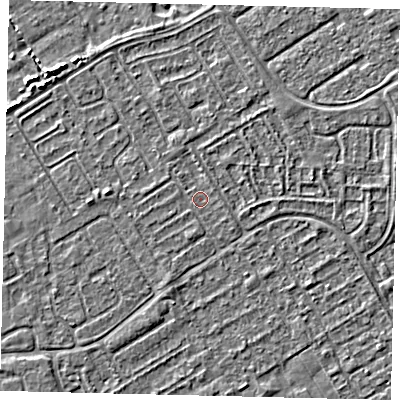 Shaded relief map of the ground around HU74AX, computed from Environment Agency LiDAR. The ground here sits at about 2 m above sea level and falls 3 m across the surrounding 800 m. Surface water reaching this point runs off ground lying to the north, 0.7 m higher.