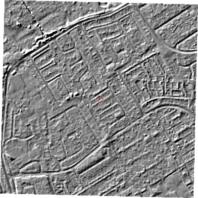 Shaded relief map of the ground around HU74BA, computed from Environment Agency LiDAR. The ground here sits at about 2 m above sea level and falls 3 m across the surrounding 800 m. The ground contributing surface water to this point lies to the south-south-west.