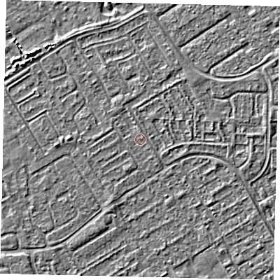 Shaded relief map of the ground around HU74BB, computed from Environment Agency LiDAR. The ground here sits at about 2 m above sea level and falls 3 m across the surrounding 800 m. Surface water reaching this point runs off ground lying to the north-north-west, 0.7 m higher.