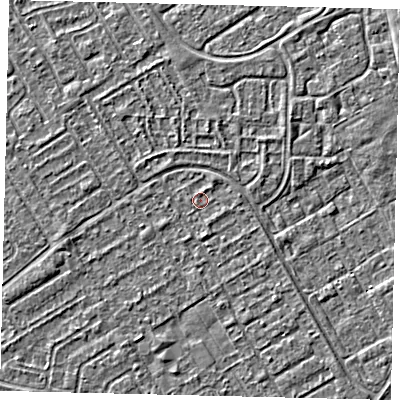 Shaded relief map of the ground around HU74BG, computed from Environment Agency LiDAR. The ground here sits at about 2 m above sea level and falls 2 m across the surrounding 800 m. Surface water reaching this point runs off ground lying to the south, 0.8 m higher.