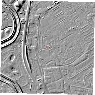 Shaded relief map of the ground around HU74BL, computed from Environment Agency LiDAR. The ground here sits at about 2 m above sea level and falls 7 m across the surrounding 800 m. The ground contributing surface water to this point lies to the north-east.