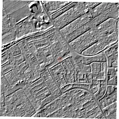 Shaded relief map of the ground around HU74BT, computed from Environment Agency LiDAR. The ground here sits at about 2 m above sea level and falls 6 m across the surrounding 800 m. Surface water reaching this point runs off ground lying to the east, 0.7 m higher.