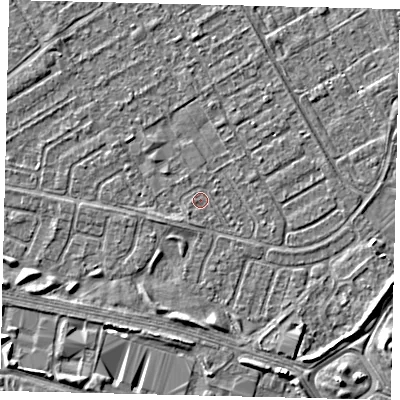 Shaded relief map of the ground around HU74BX, computed from Environment Agency LiDAR. The ground here sits at about 2 m above sea level and falls 3 m across the surrounding 800 m. Surface water reaching this point runs off ground lying to the west-south-west, 1.0 m higher.