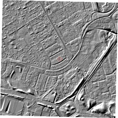 Shaded relief map of the ground around HU74BZ, computed from Environment Agency LiDAR. The ground here sits at about 2 m above sea level and falls 6 m across the surrounding 800 m. Surface water reaching this point runs off ground lying to the north-east, 0.6 m higher.