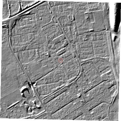 Shaded relief map of the ground around HU74DR, computed from Environment Agency LiDAR. The ground here sits at about 2 m above sea level and falls 10 m across the surrounding 800 m. Surface water reaching this point runs off ground lying to the south-west, 3.0 m higher.