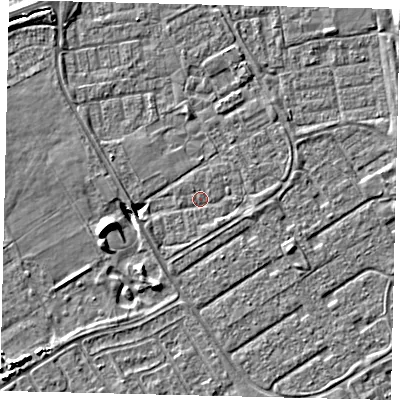 Shaded relief map of the ground around HU74DS, computed from Environment Agency LiDAR. The ground here sits at about 2 m above sea level and falls 6 m across the surrounding 800 m. Surface water reaching this point runs off ground lying to the east-south-east, 1.0 m higher.